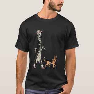 Skeleton German Shepherd Dog Walking Halloween Wom T-Shirt