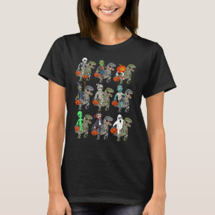 Skeleton Ghost Zombie Witch Riding Mummy Dinosaur  T-Shirt