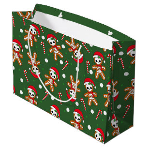 Skeleton Gingerbread Man Green Large Gift Bag