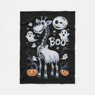 Skeleton Giraffe In Ghosts Halloween  Fleece Blanket