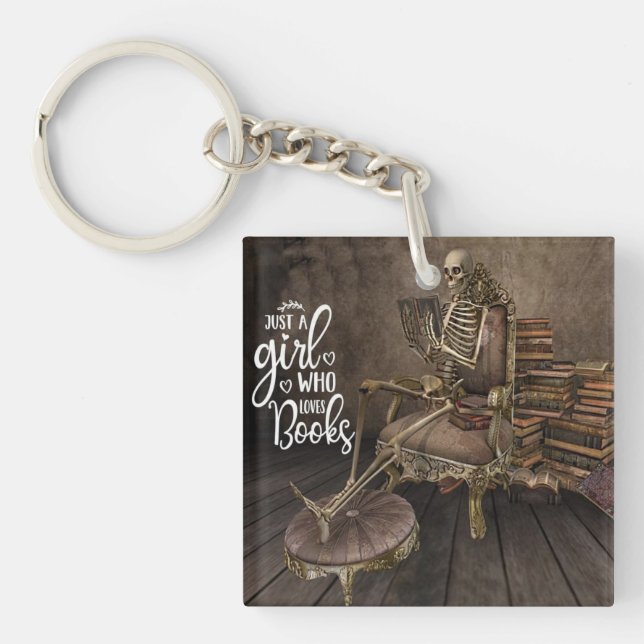 Skeleton Girl Book Lover  Key Ring (Front)