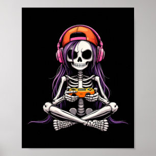 Skeleton Girl Gamer Funny Halloween Costume Spooky Poster
