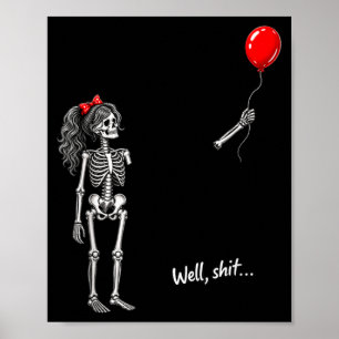 Skeleton Girl Holding Balloon Gothic Halloween Poster