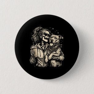 Skeleton Girl Hugging Dog - Cool Gothic Pet Lover 6 Cm Round Badge