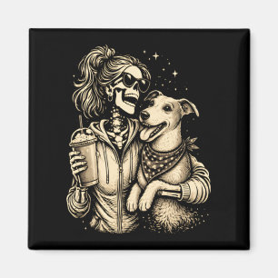 Skeleton Girl Hugging Dog - Cool Gothic Pet Lover Magnet