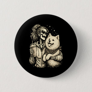 Skeleton Girl Hugging Samoyed Cute Coffee Gothic 6 Cm Round Badge