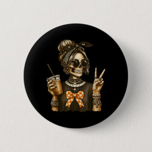 Skeleton Girl Rock Style with Drink and Peace Sign 6 Cm Round Badge