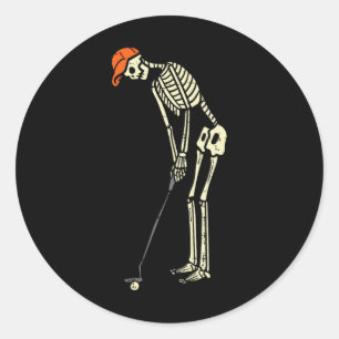 Skeleton Golf Funny Halloween Golfing Sports Golfe Classic Round Sticker