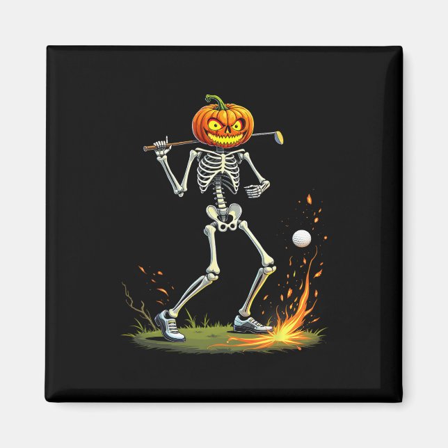 Skeleton Golf Funny Halloween Pumpkin Golfing Golf Magnet (Front)