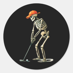 Skeleton Golf Halloween Golfer Golf Player Funny M Classic Round Sticker