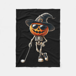 Skeleton Golf Pumpkin Golfing Golfer Halloween Cos Fleece Blanket