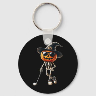 Skeleton Golf Pumpkin Golfing Golfer Halloween Cos Key Ring