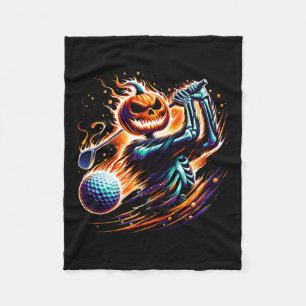 Skeleton Golfing Halloween Pumpkin Golfer Golfer Fleece Blanket