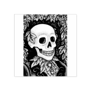 SKELETON, GOTH HALLOWEEN SKULL RUBBER STAMP