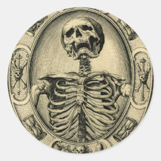 Skeleton, Goth, Mediaeval Classic Round Sticker