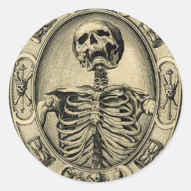 Skeleton, Goth, Mediaeval Classic Round Sticker (Front)
