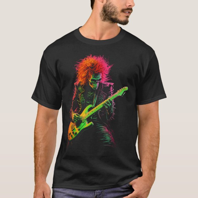 Skeleton Graphic Tee Playing Guitar Rock Band Hall (Front)