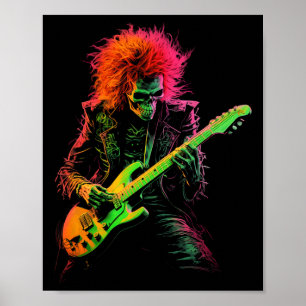 Skeleton Graphic Tee Playing Guitar Rock Nd Hallow Poster