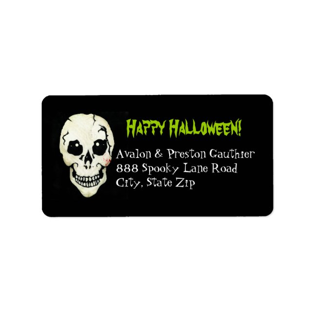 Skeleton Green Spooky Halloween Address Labels (Front)