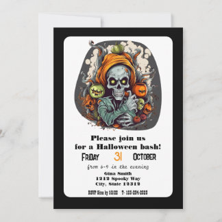 Skeleton Grim Reaper Halloween Bash Party Invitation