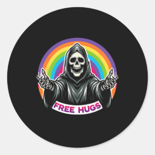 Skeleton Grim Reaper Halloween Funny Rainbow Free  Classic Round Sticker