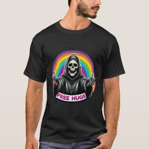 Skeleton Grim Reaper Halloween Funny Rainbow Free T-Shirt