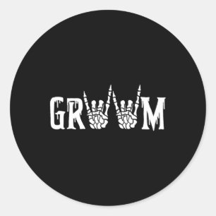 Skeleton Groom Wedding Just Married Spooky Hallowe Classic Round Sticker