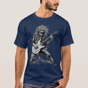 Skeleton Guitar Guy Rock and Roll Band Rock On vin T-Shirt