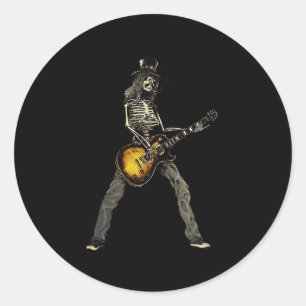 Skeleton Guitar Guy Spooky Happy Halloween Rock Ba Classic Round Sticker