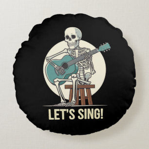 Skeleton Guitar – “Let’s Sing!” Musical Skeleton  Round Cushion