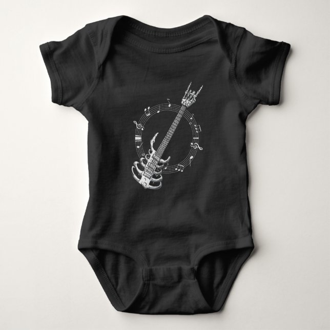 Skeleton Guitar Lover Rock Music Fan Baby Bodysuit (Front)