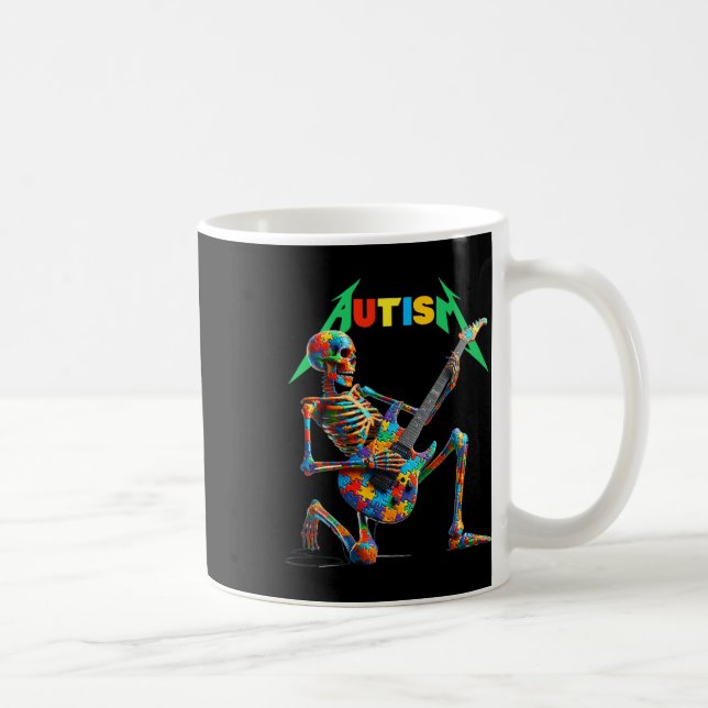 Skeleton Guitar Player Rock Music Autism Awareness Coffee Mug (Right)