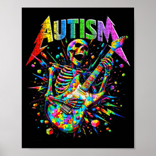 Skeleton Guitar Player Rock Music Autism Awareness Poster