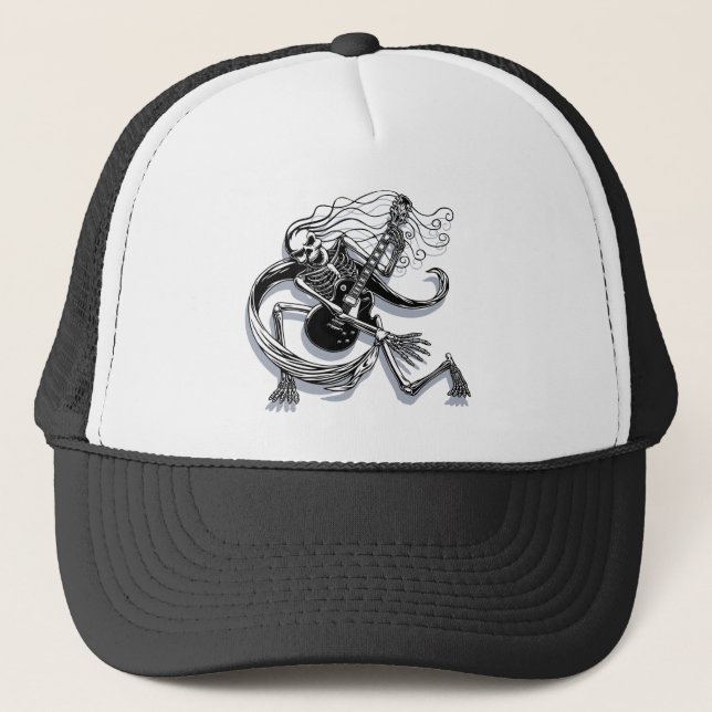 Skeleton Guitarist -crouch Trucker Hat (Front)