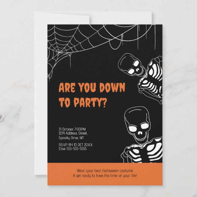 Skeleton Halloween Adult Party Invitation (Front)
