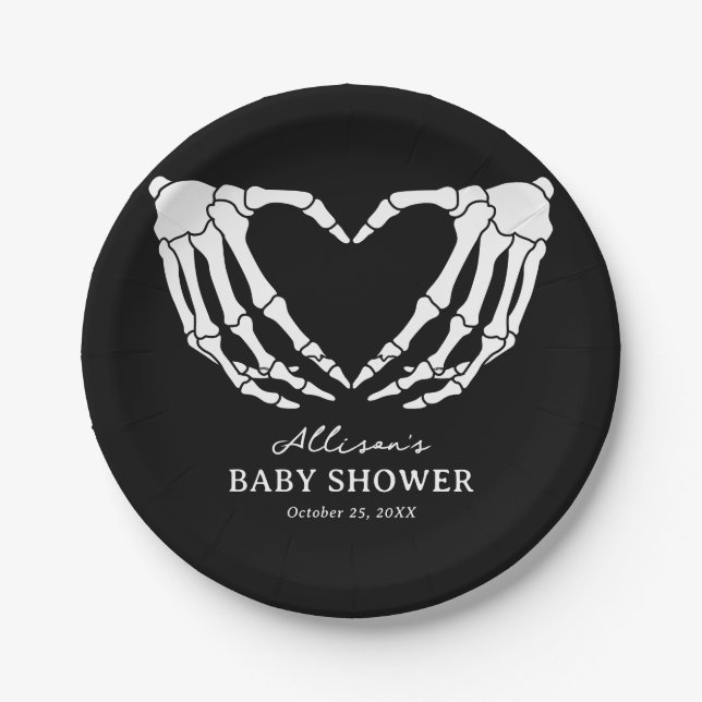 Skeleton Halloween Baby Shower Paper Plate (Front)