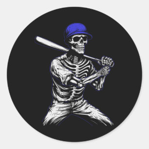 Skeleton Halloween Baseball Player Classic Round Sticker