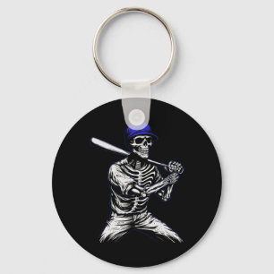 Skeleton Halloween Baseball Player  Key Ring