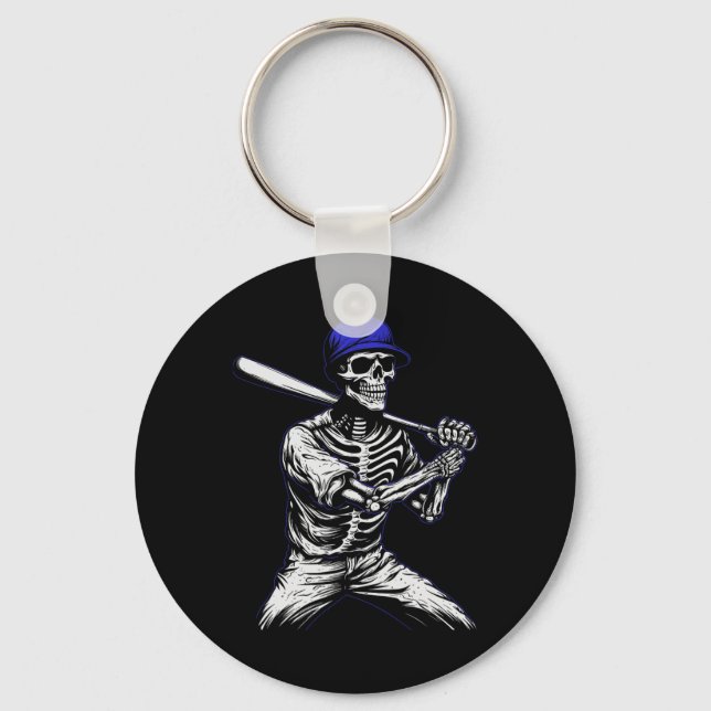Skeleton Halloween Baseball Player  Key Ring (Front)
