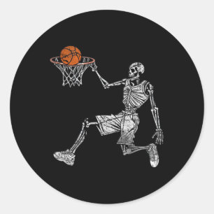 Skeleton Halloween Basketball Player Basketballer Classic Round Sticker