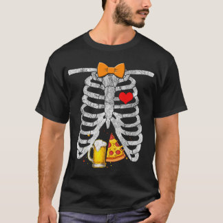 Skeleton Halloween Beer Pizza Funny Pregnancy Coup T-Shirt