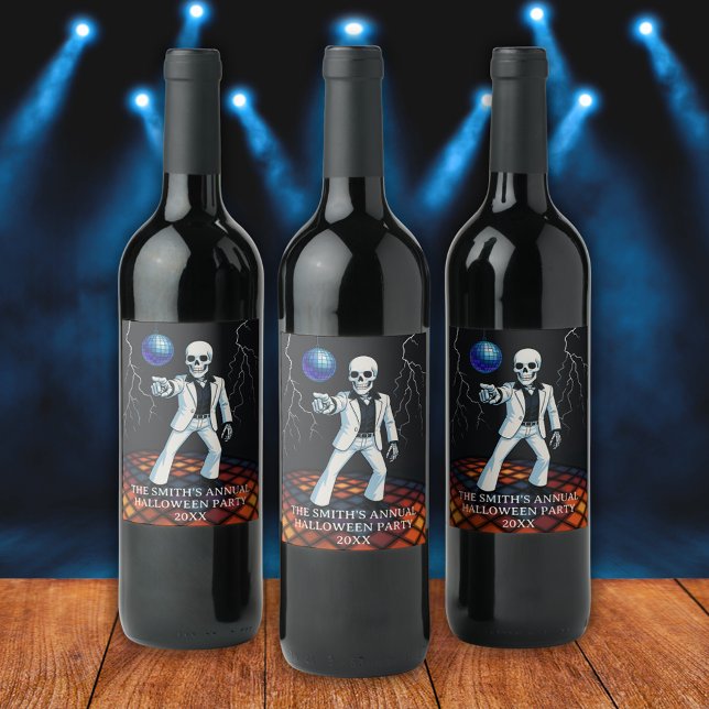 Skeleton Halloween Disco Party Thank You Wine Label (Skeleton Halloween Disco Party Thank You Wine Label)