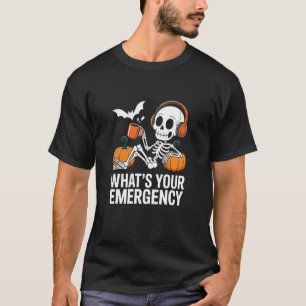 Skeleton Halloween Dispatcher 911 Operator Public  T-Shirt