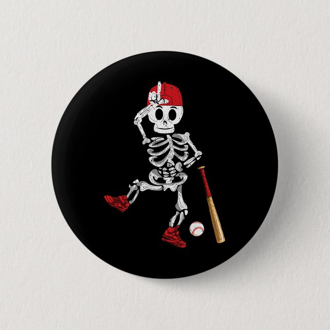 Skeleton Halloween Funny Skeleton Baseball Playing 6 Cm Round Badge (Front)