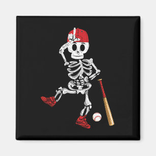 Skeleton Halloween Funny Skeleton Baseball Playing Magnet