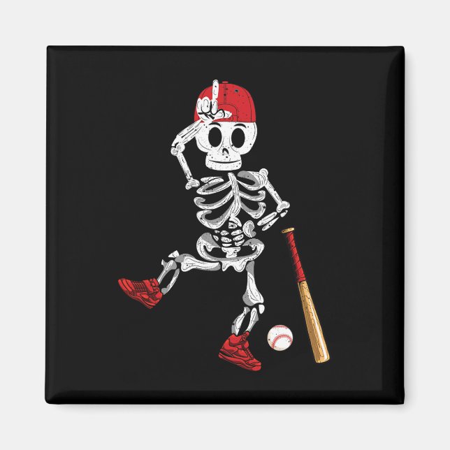 Skeleton Halloween Funny Skeleton Baseball Playing Magnet (Front)