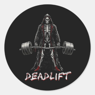 Skeleton Halloween Gym Jokes Weightlifting Workout Classic Round Sticker