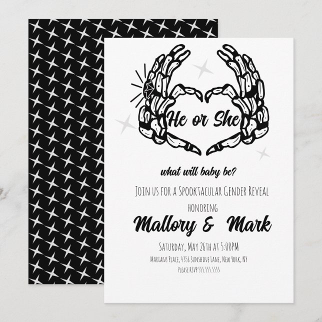 Skeleton Halloween He or She Gender Reveal Party Invitation (Front/Back)