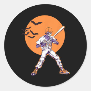 Skeleton Halloween Men Boys Baseball Halloween Classic Round Sticker