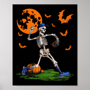 Skeleton Halloween Men Boys Baseball Spooky Season Poster
